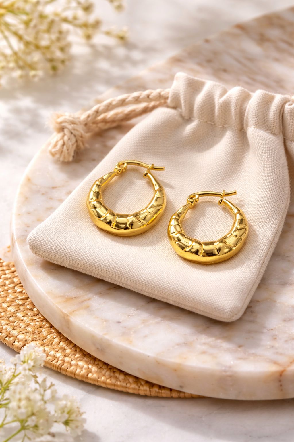 Golden Croc-Texture Hoop Earrings